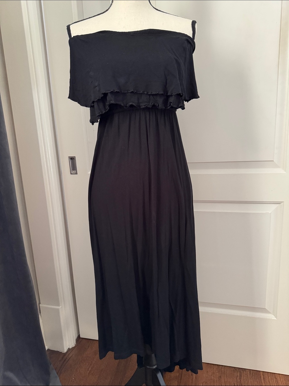 Black Off-Shoulder hi lo Ruffle Maxi Dress